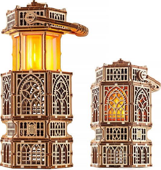 Wood Trick Antique Lantern Luminous LED 3D Wooden Puzzles for Adults and Kids to Build - 2-Mode Lighting - Engineering DIY Project Mechanical 3D Puzzle Model Kits for Adults
