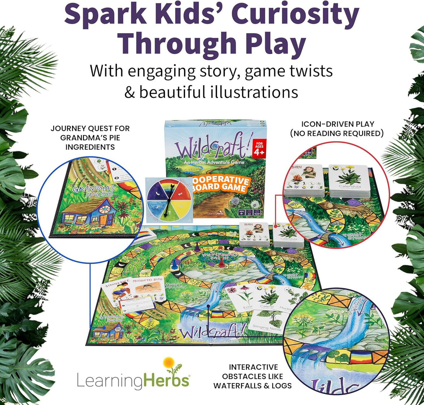 Wildcraft! an Herbal Adventure Cooperative Board Game - Learn 25 Herbs with No Reading Required - Educational Game for Kids 4+ & Families - Includes 3 Printable PDFs, Coloring Book & Plant Guide