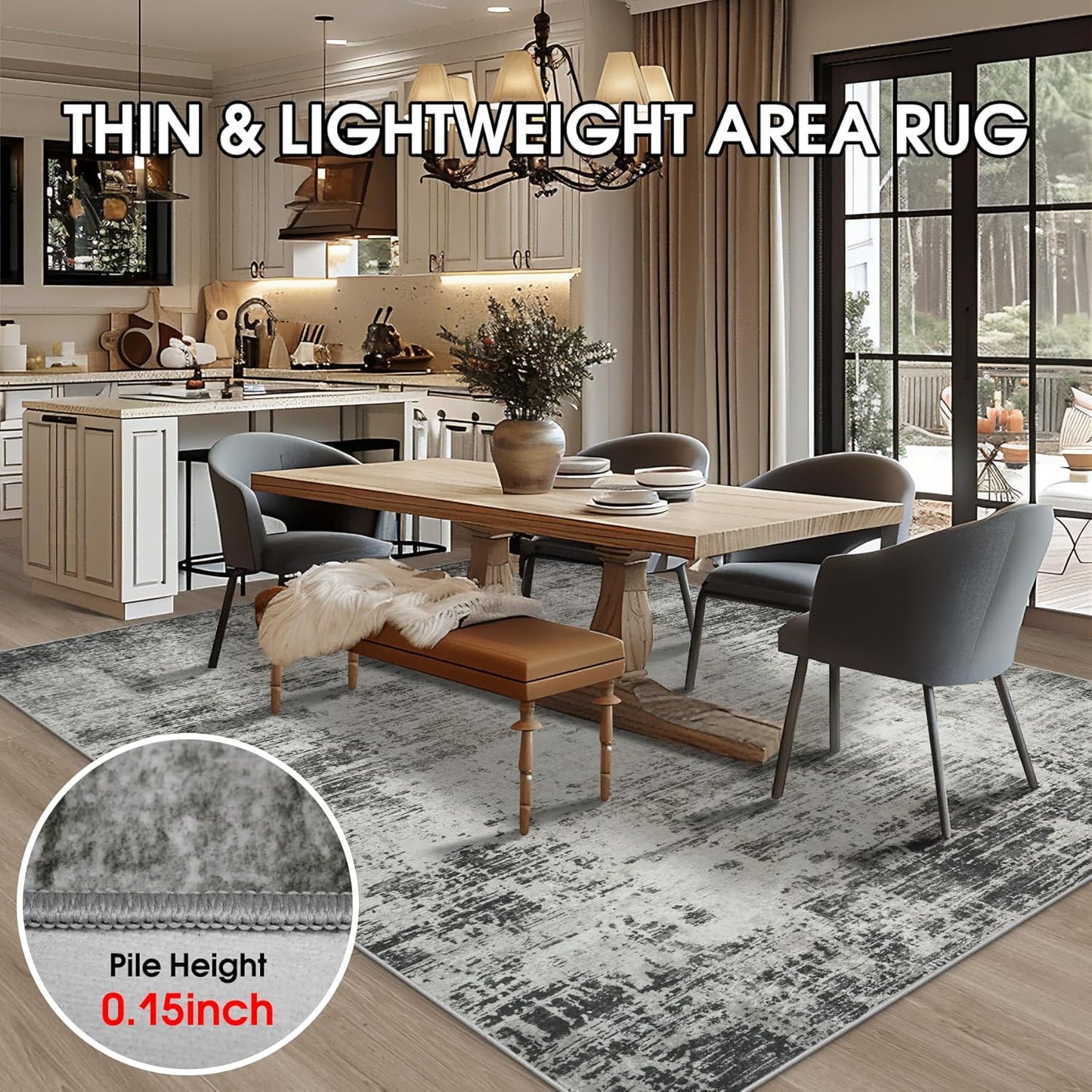 10x14 Area Rugs for Living Room: Soft Abstract Large Area Rug Non-Shedding Anti-Skid Stain Resistant Indoor Floor Modern Washable Rugs for Bedroom Dining Room Nursery Farmhouse Home Office-Black/Gray