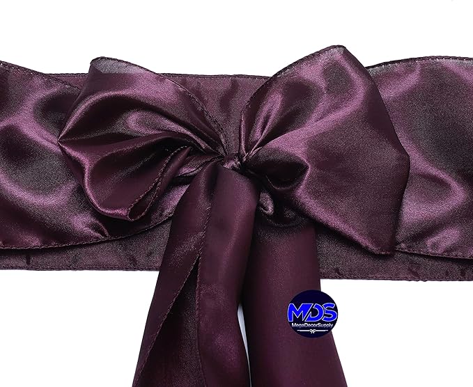 MDS Pack of 125 PCS Satin Chair Sashes Charmeuse Sateen Dining Chair Bows Ribbon Ties Back Sash for Wedding Party Birthday Home Hotel Restaurant Banquet Decoration (7 x 108 Inch, Plum)