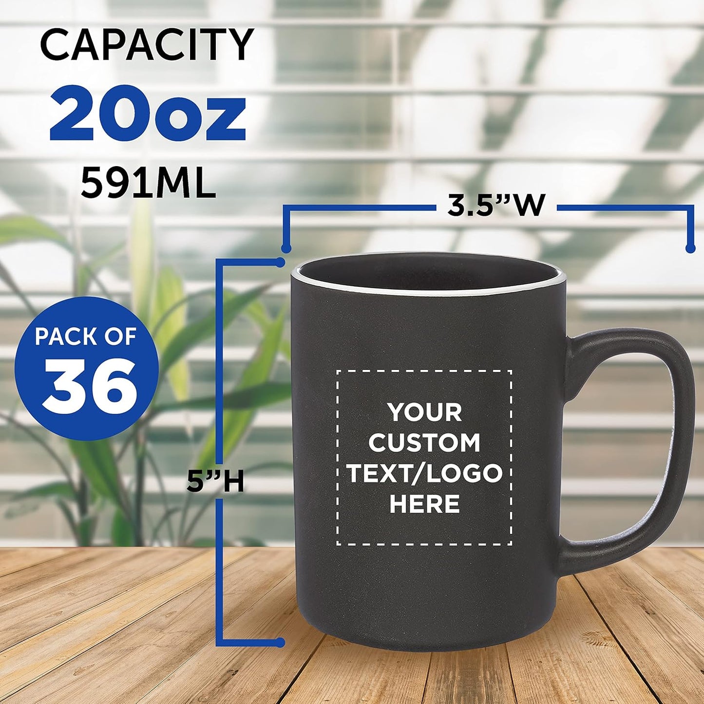 Custom El Grande Matte Ceramic Mugs 20 oz. Set of 36, Personalized Bulk Pack - Perfect for Tea, Espresso, Cappuccino, Hot Cocoa - Charcoal