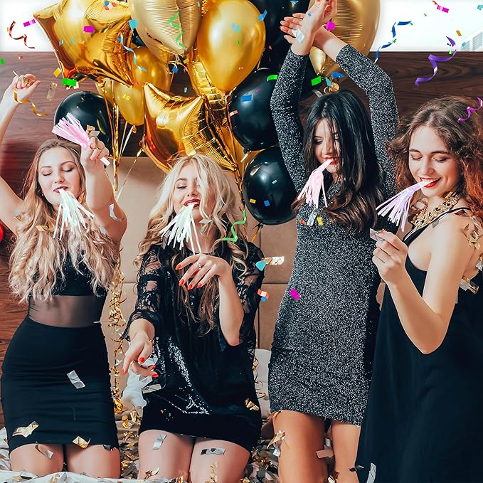 12 Pcs Party Blowers Glitter Noise Makers Metallic Fringed Party Horns for Adults Birthday Graduation New Years Party Favors Supplies