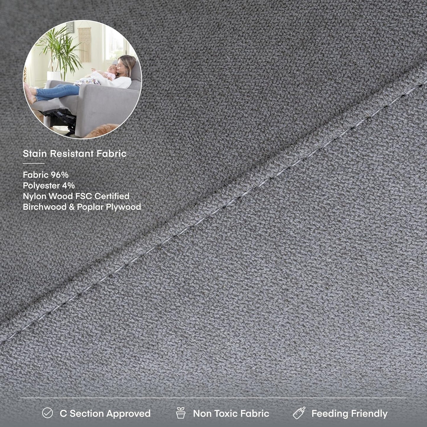 Nurture& The Glider – Premium Power Recliner Nursery Chair with Stationary Headrest | Designed for Comfort and Simplicity | Built-in USB Charger