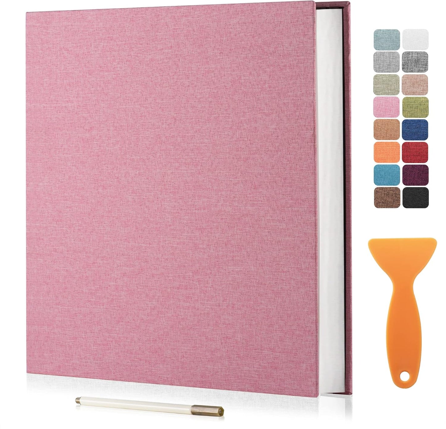 Large Photo Album Self Adhesive Scrapbook Album for 4×6 8×10 Pictures DIY Magnetic Linen Cover Album 40 Pages for Family Wedding Gifts with Metal Pen and Plastic Board