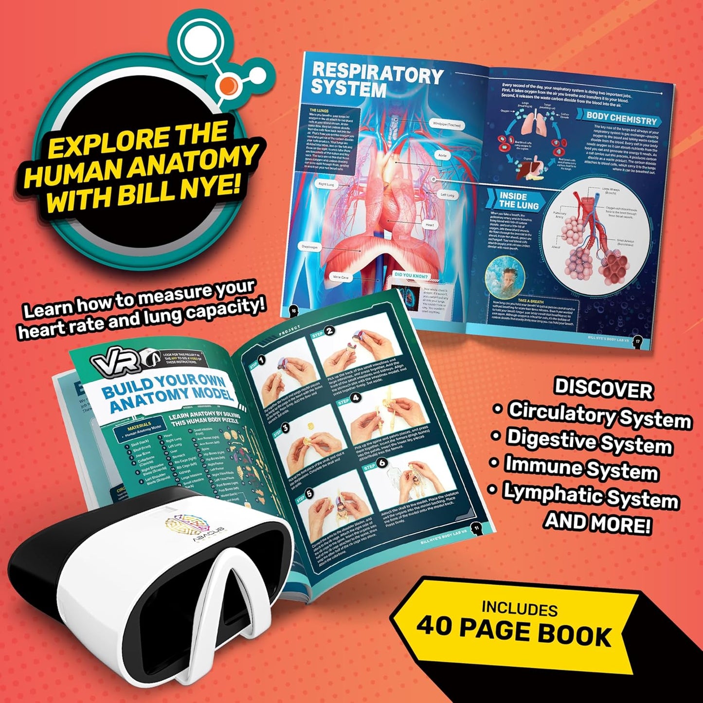 Bill Nye's Science Squad: Body Lab VR - Virtual Reality Kids Science Kit, Book and Interactive Learning Activity Set - for Ages 8 and Up