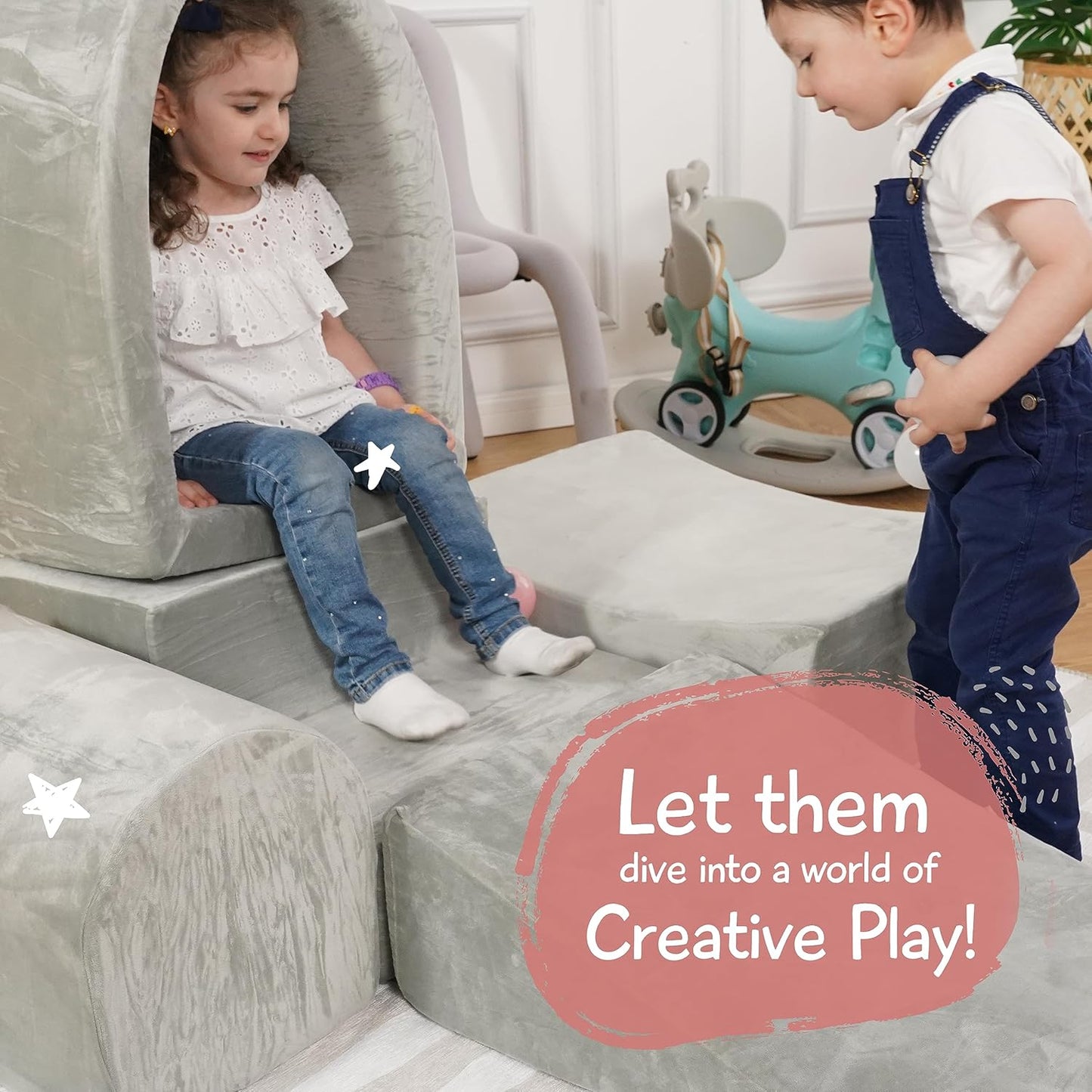 Foam Climbing Blocks for Toddlers 1-3 - Baby Climb and Crawl Activity Playset - Indoor Activity Play Structure for Toddlers - Foam Soft Play Set for Babies - Balls NOT Included - Gray