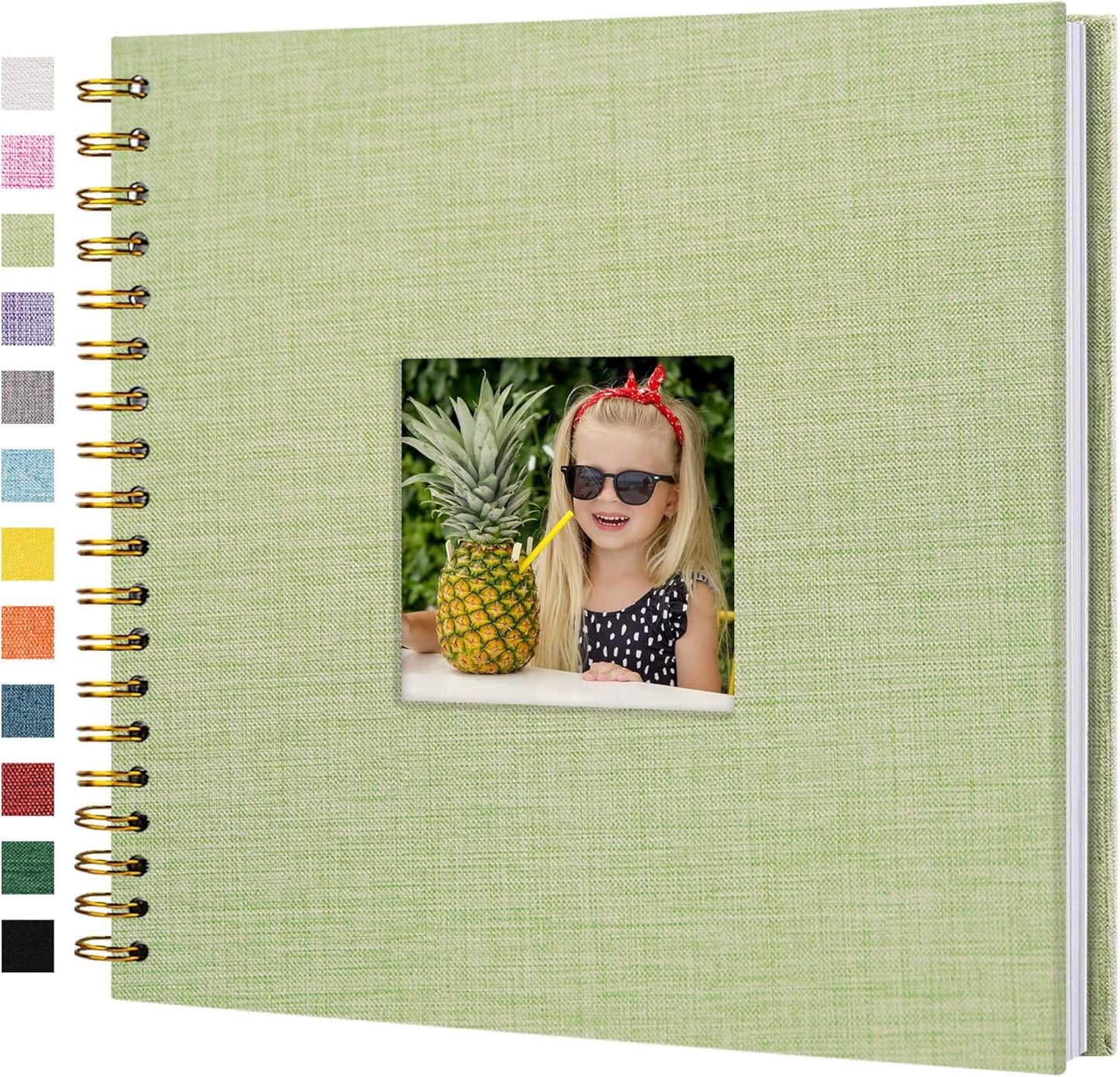 Scrapbook Photo Album Linen Cover, 10 x 10 Inch Hardcover Kraft White Pages Memory Book, for Travel Wedding Guest Book Christmas Baby Shower (20 Sheets/ 40 Pages,Grassgreen)