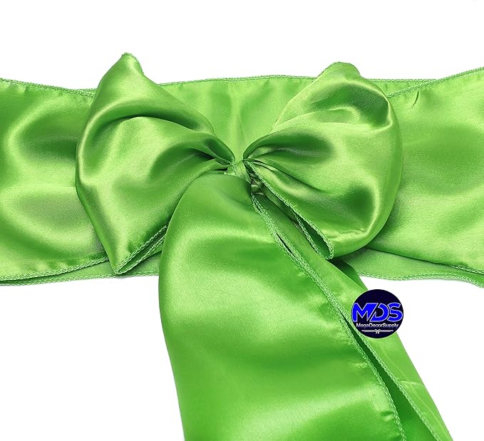 MDS Pack of 150 PCS Satin Chair Sashes Charmeuse Sateen Dining Chair Bows Ribbon Ties Back Sash for Wedding Party Birthday Home Hotel Restaurant Banquet Decoration (7 x 108 Inch, Parrot Green)