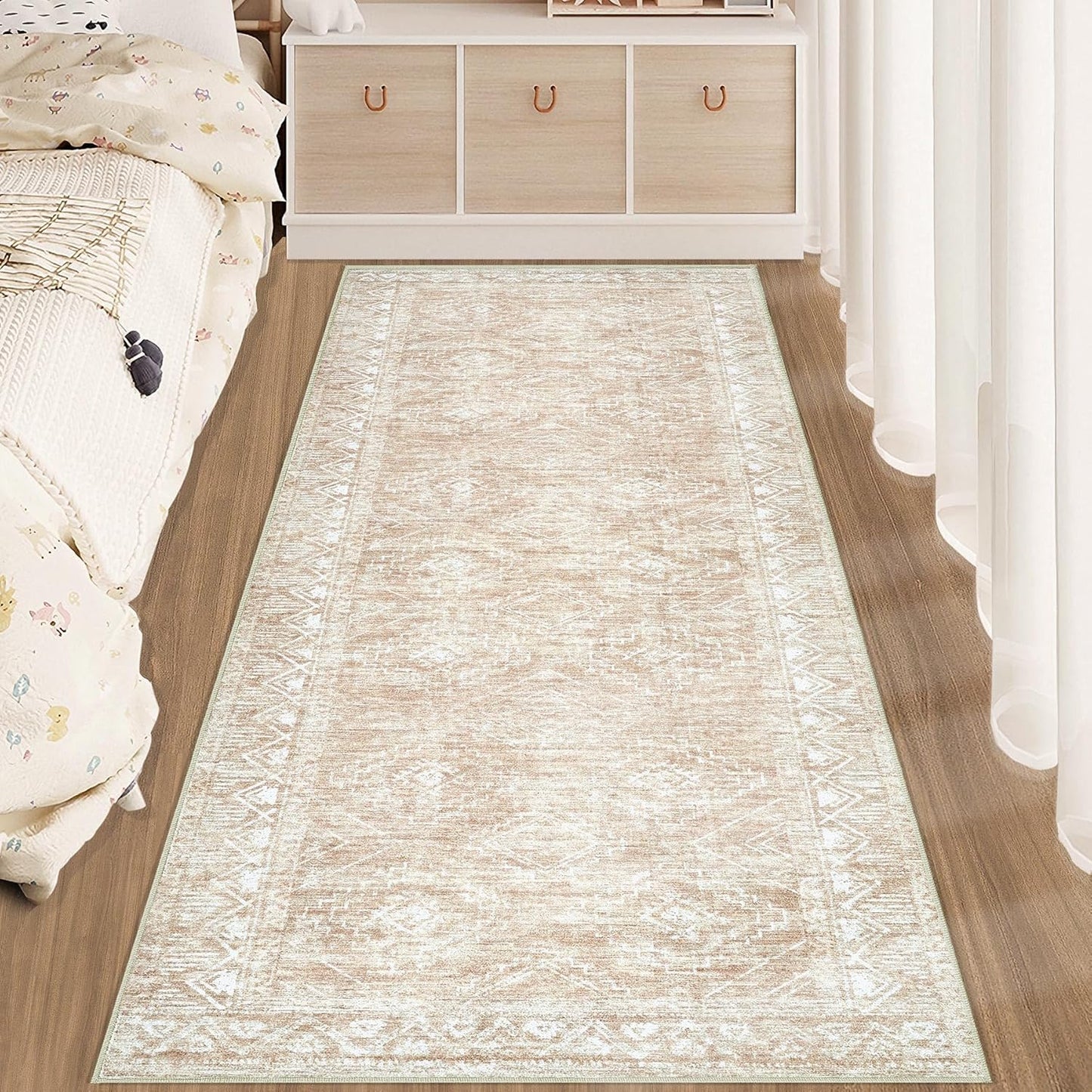 Moroccan Runner Rug 2x6 - Washable Boho Geometric Rugs Non-Slip Entryway Rug, Soft Neutral Farmhouse Runners for Hallway Bedroom Bathroom Laundry Staircase Foyer (2 x 6, Beige)