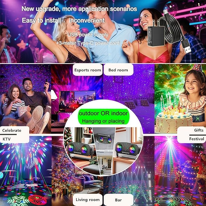 Party Lights DJ Disco Lights, Sound Activated Disco Ball Strobe Stage Light Star Ocean Projector with Remote Control for Home Decoration Parties Gift Club Bar Festival Christmas Birthday Wedding