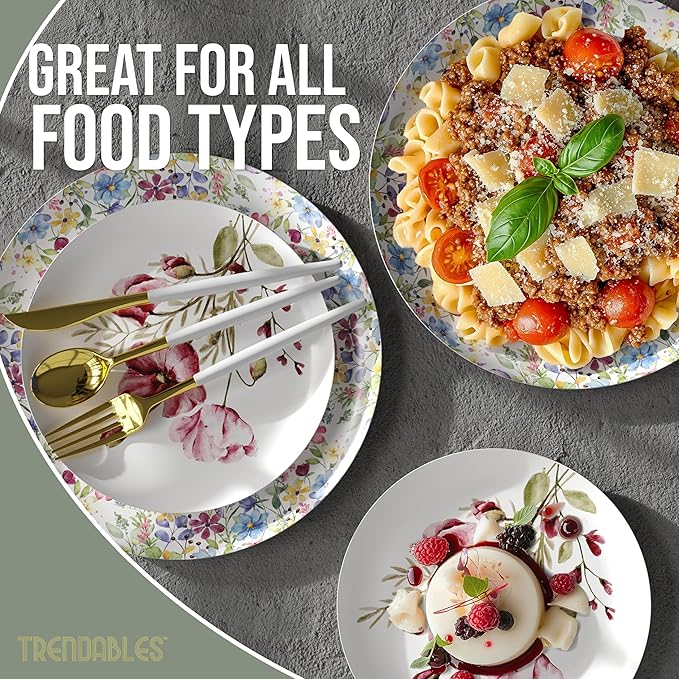 Trendables Heavy Duty Paper Plates Set For 16 Guests - 16 Each Of 8-inch And 10-inch Disposable Plates For Party - Fancy 32 Piece Dinnerware Set For All Occasions | Floral Design, Provincial