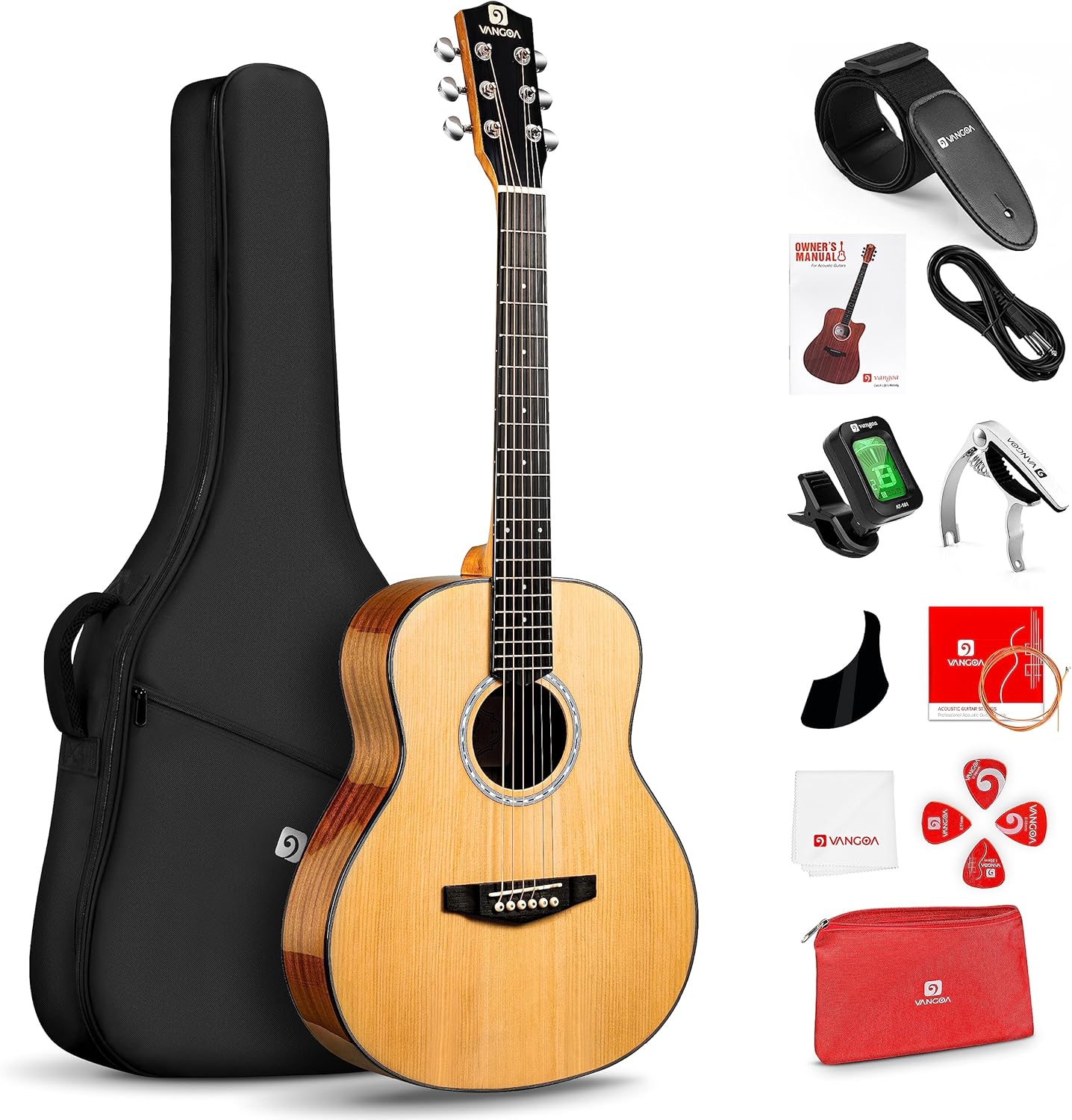 Vangoa 3/4 Acoustic Guitar Kit, 36 Inch Acustica Guitarra Dreadnought Bundle for Beginner Adult Youth Travel With Steel String Spruce Wood Gig Bag Tuner Pickguard, Right Hand