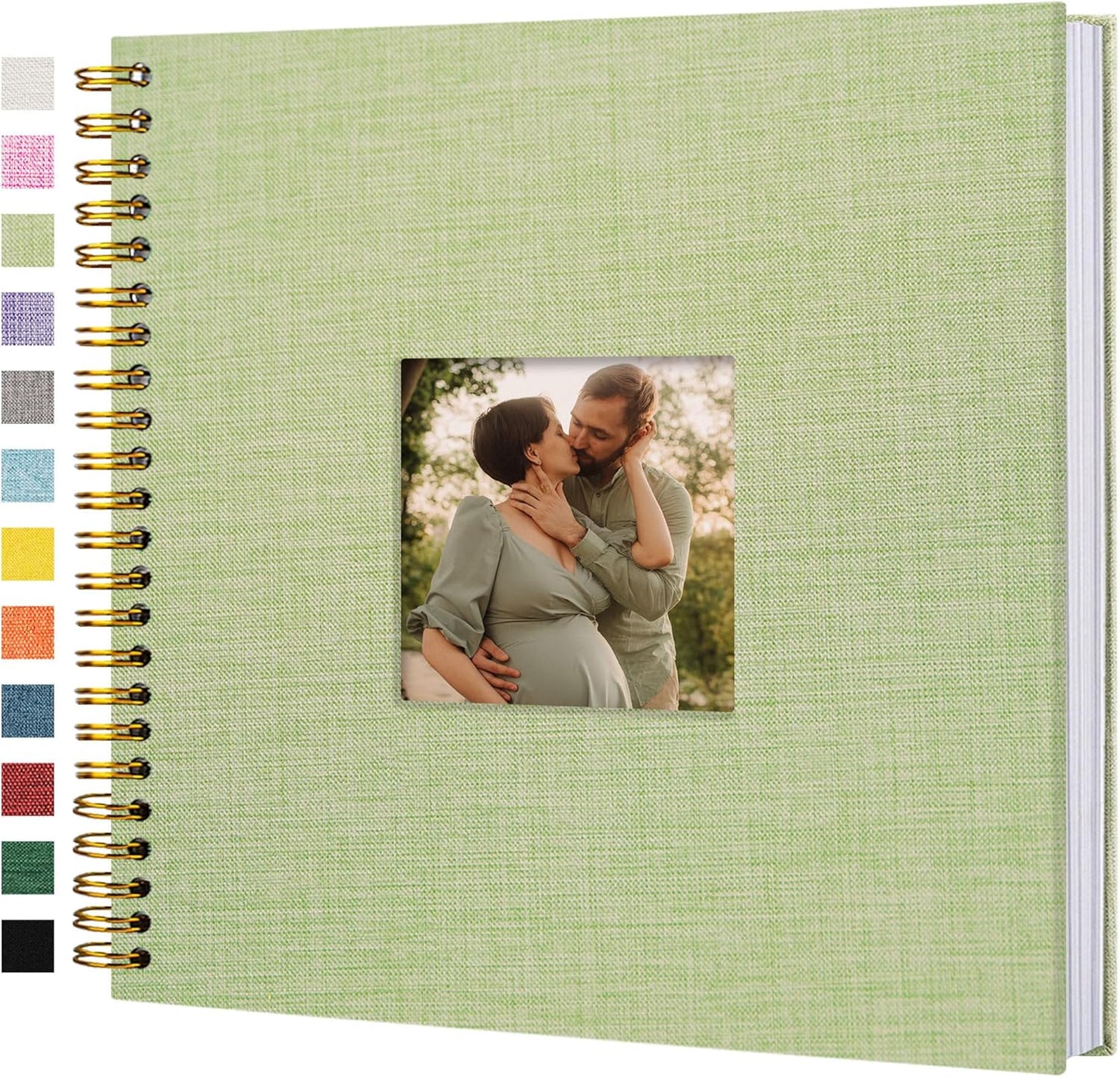 Scrapbook Photo Album Linen Cover, 12 x 12 Inch Hardcover Kraft White Pages Memory Book, for Travel Wedding Guest Book Christmas Baby Shower (40 Sheets/ 80 Pages,Grassgreen)