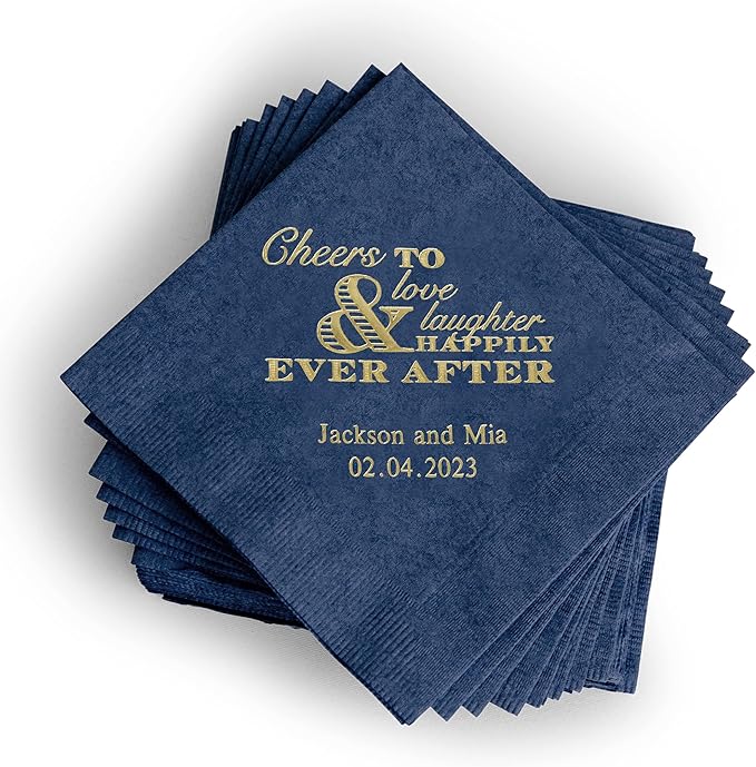 Weddingstar Personalized Printed Paper Napkins 3-Ply 50 Pack - Cocktail Navy Blue