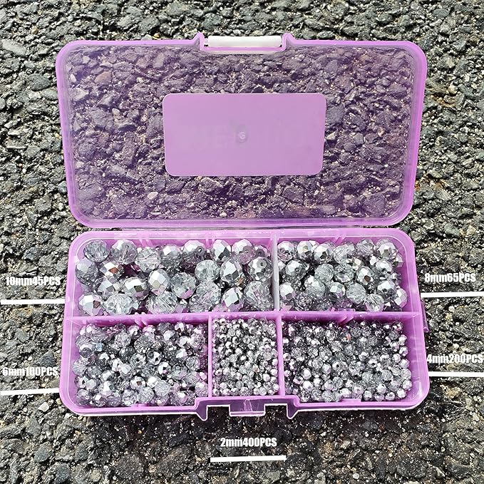 2-10mm Briolette Rondelle 810pcs Half Silver Crystal Glass Beads Faceted Shape Crystal Spacer Beads for Bracelet Necklace Decorative Hand Jewelry Making (2/4/6/8/10mm Half Silver)