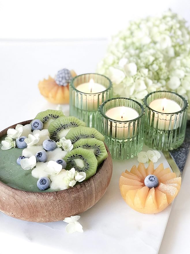 Serene Spaces Living Set of 4 Green Ribbed Glass Votive Holders, Perfect for Weddings and Home Décor, Measures 2.25" Tall and 2" Diameter