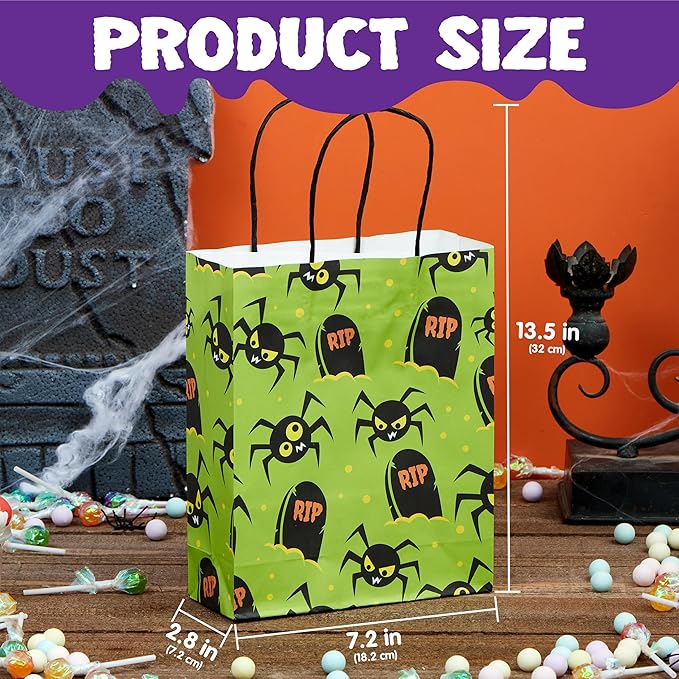 JOYIN 24 Pcs Halloween Paper Goodie Bags with Handles in 6 designs for Halloween Trick or Treat, Colorful Candy Bags for Party Favor, Party Supplies