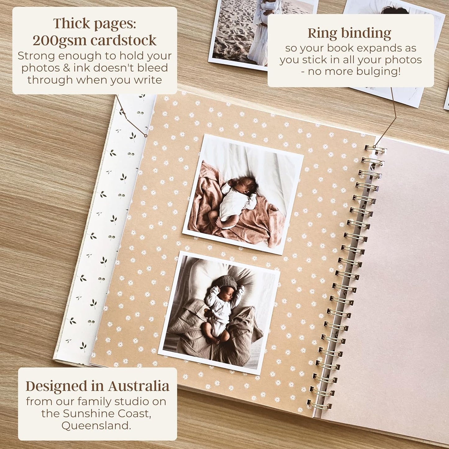 Peachly Baby Memory Book | Baby Book First Year Baby Book Keepsake for Milestones | Simple Cute Baby Scrapbook | Baby Books for Girl | Natural Linen - Clementine