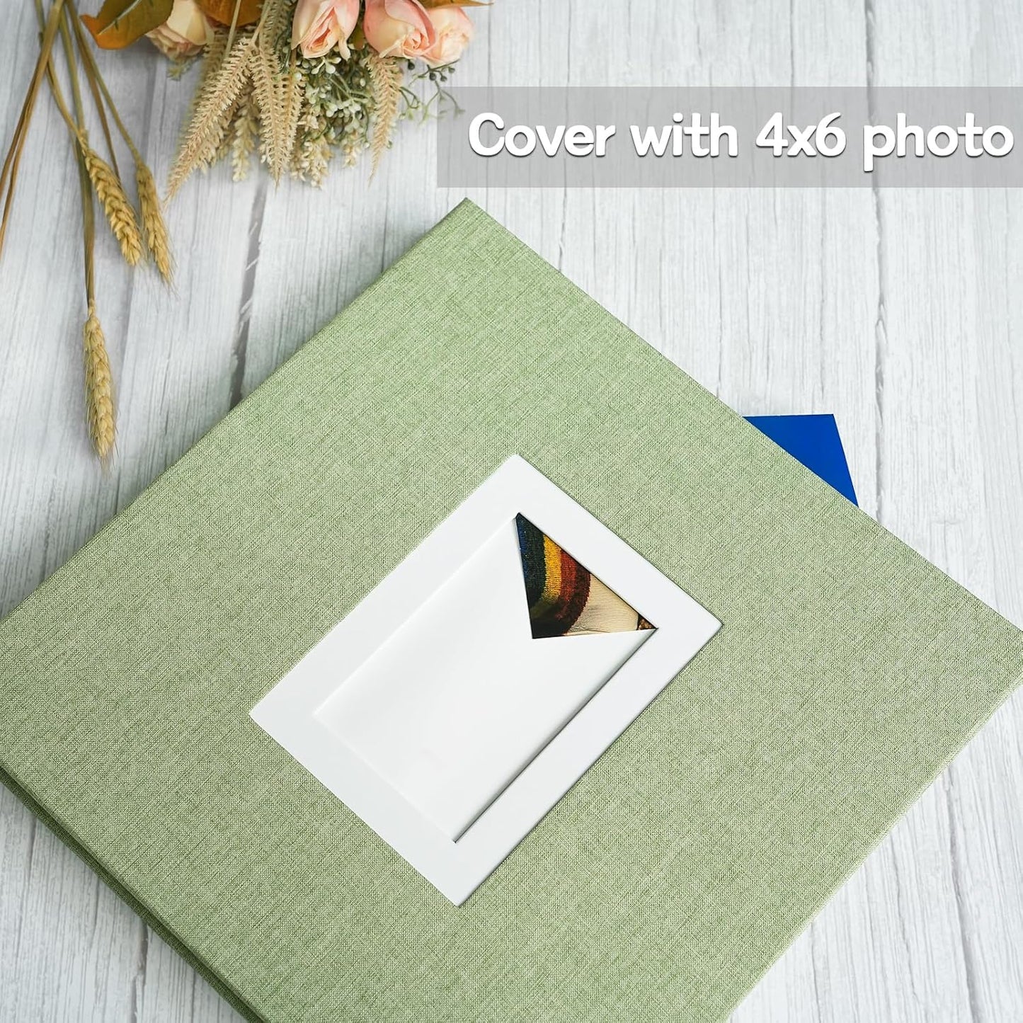 Vienrose Photo Album Self Adhesive for 2x3 4x6 5x7 8x10 Pictures DIY Scrapbook 60 Blank Pages Linen Cover Memory Book for Wedding, Baby Growth, Travel, Grassgreen