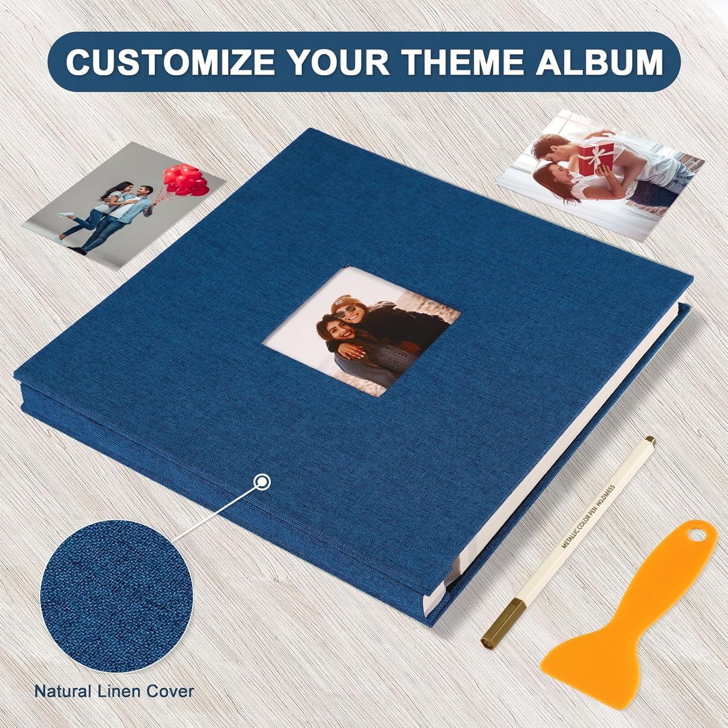 Photo Album Self Adhesive Pages Scrapbook Magnetic Photo Albums for 4x6 5x7 8x10 Pictures Sticky Pages Books for Baby Family Wedding 13.2x12.8 Blue 60 Pages