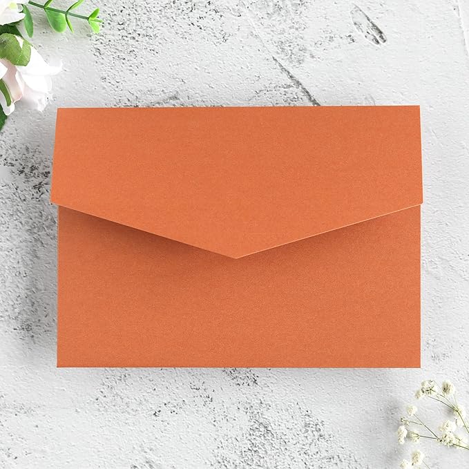 20 PCS Burnt Orange Tri-fold Laser Cut Wedding Invitation Pockets for 5x7 Wedding Cards Bridal Shower Engagement Quinceanera Invitation