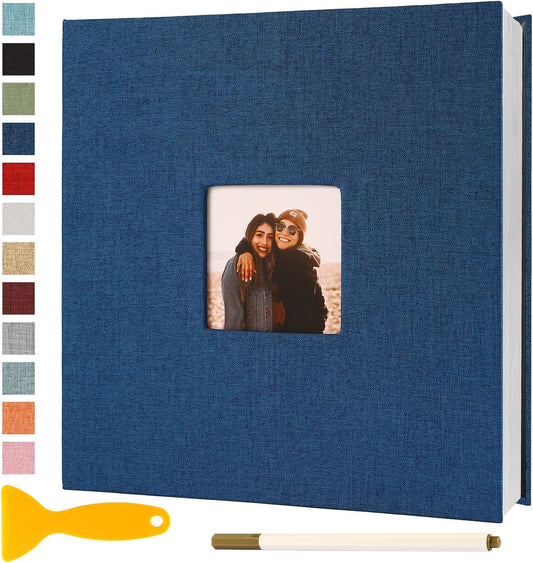 Photo Album Self Adhesive Pages Scrapbook Magnetic Photo Albums for 4x6 5x7 8x10 Pictures Sticky Pages Books for Baby Family Wedding 11x10.6 Blue 40 Pages