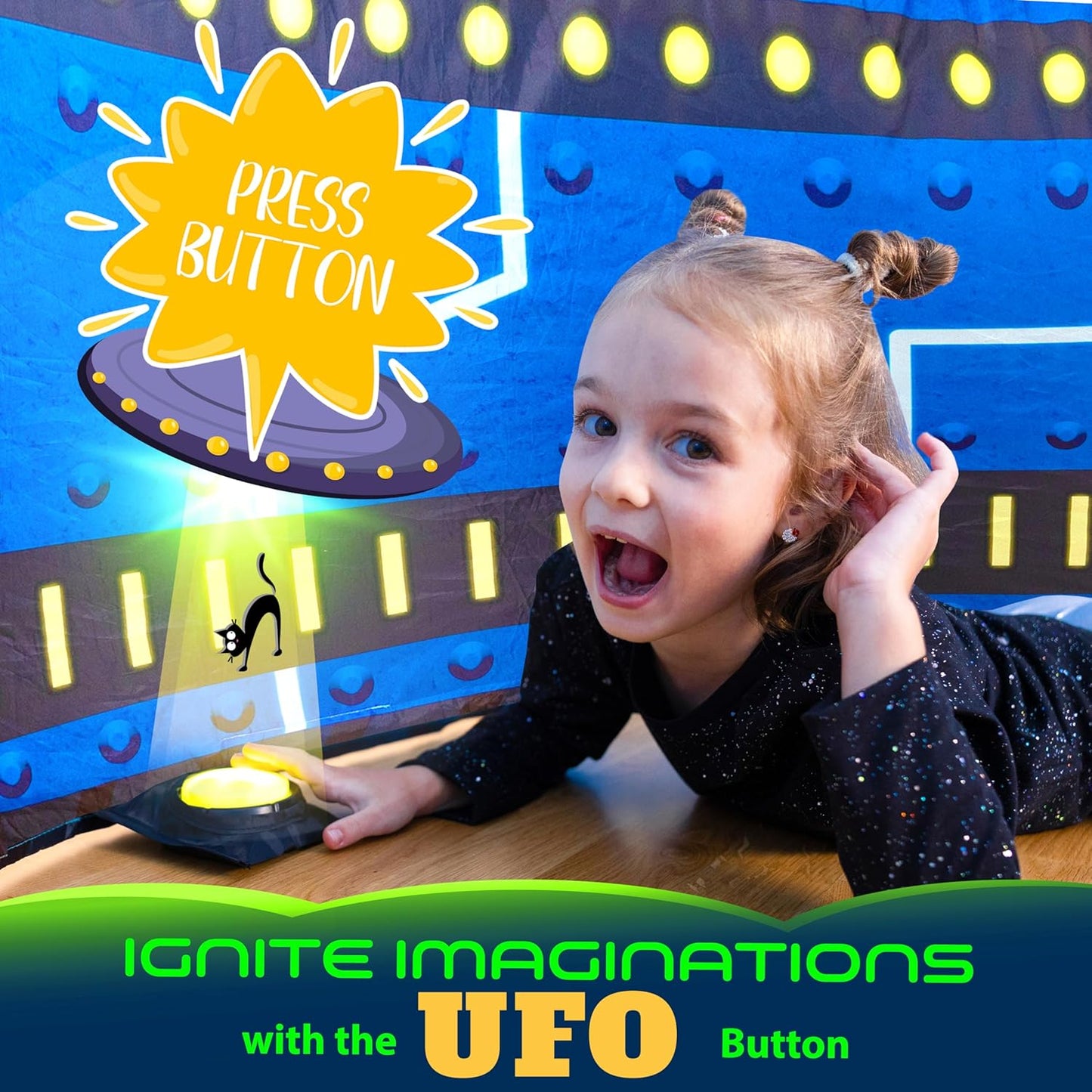 W&O Glowing UFO Aerodome with LED Lights & UFO Sound Button – Glows in The Dark, Offering an Extraordinary Space Adventure for Kids Ages 3-12 (Fan Not Included)