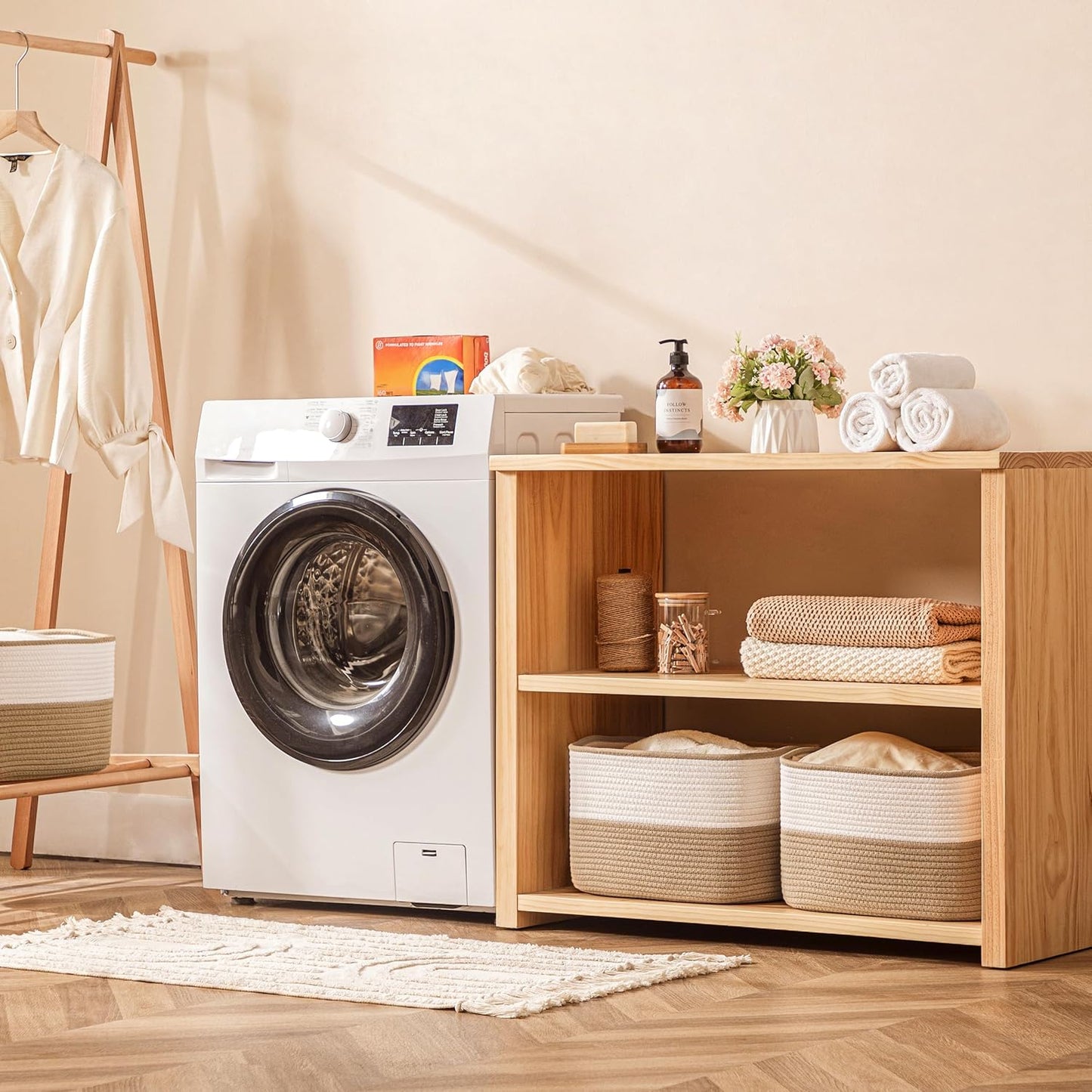 UBBCARE 4 Pack Baskets for Organizing, Woven Storage Baskets for Toys and Towel, Rectangle Cotton Rope Basket with Handles, 15''L x10''W x9''H, Brown