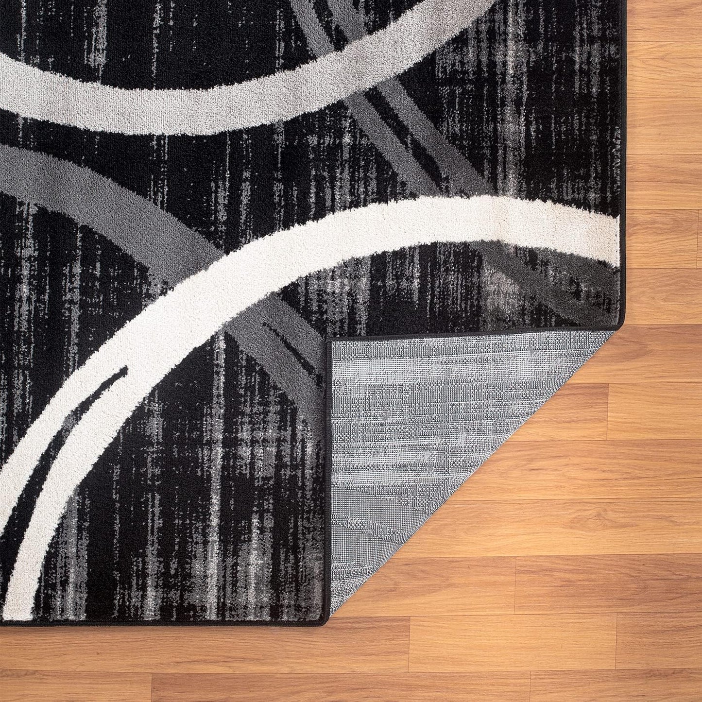 Rugshop Modern Wavy Circles Design Area Rug 7'10" x 10'2" Black