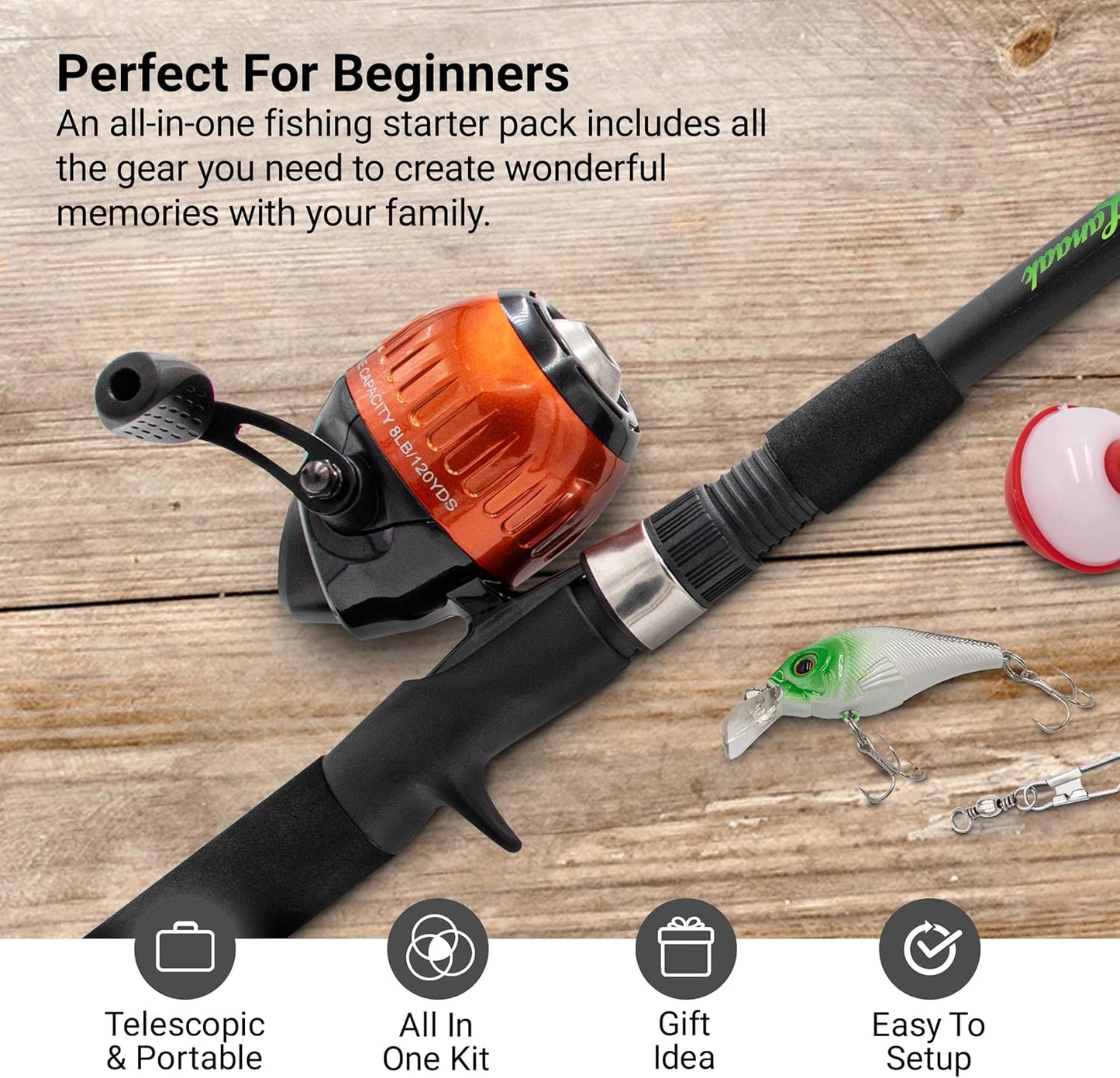 Kids Fishing Pole, Kids Portable Telescopic Fishing Rod Set, Tackle Box and Fishing Net Combo Kit, Kids Fishing Gear for Boys and Girls Age 5-10 and Youth