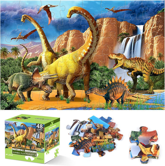 Jumbo Floor Puzzle for Kids,48 Piece Waterfall Dinosaur Large Jigsaw Puzzles, Fun Preschool Educational Toy for Toddlers Ages 3-5,Gift for Boy Girl Ages 4-8
