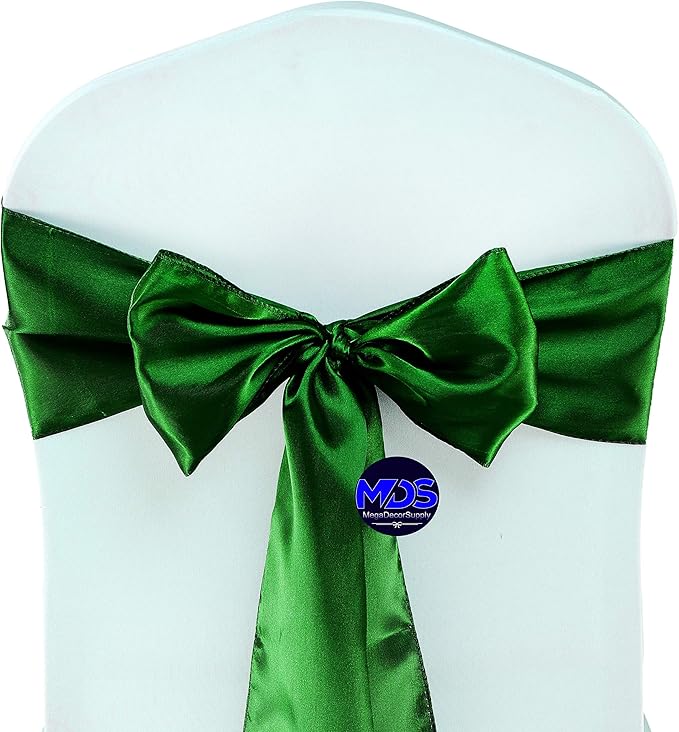 MDS Pack of 300 PCS Satin Chair Sashes Charmeuse Sateen Dining Chair Bows Ribbon Ties Back Sash for Wedding Party Birthday Home Hotel Restaurant Banquet Decoration (7 x 108 Inch, Green)