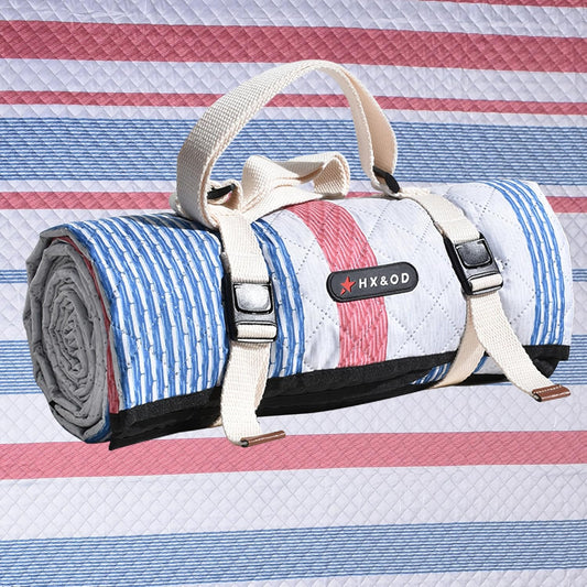 Waterproof Picnic Mat, Outdoor Camping Oversized Field Blanket. Portable Thickened Camping Blanket, Suitable for Beach, Camping, Music Festival, Party, Outdoor Adventure. (Red&Blue&White, 80”x60”)