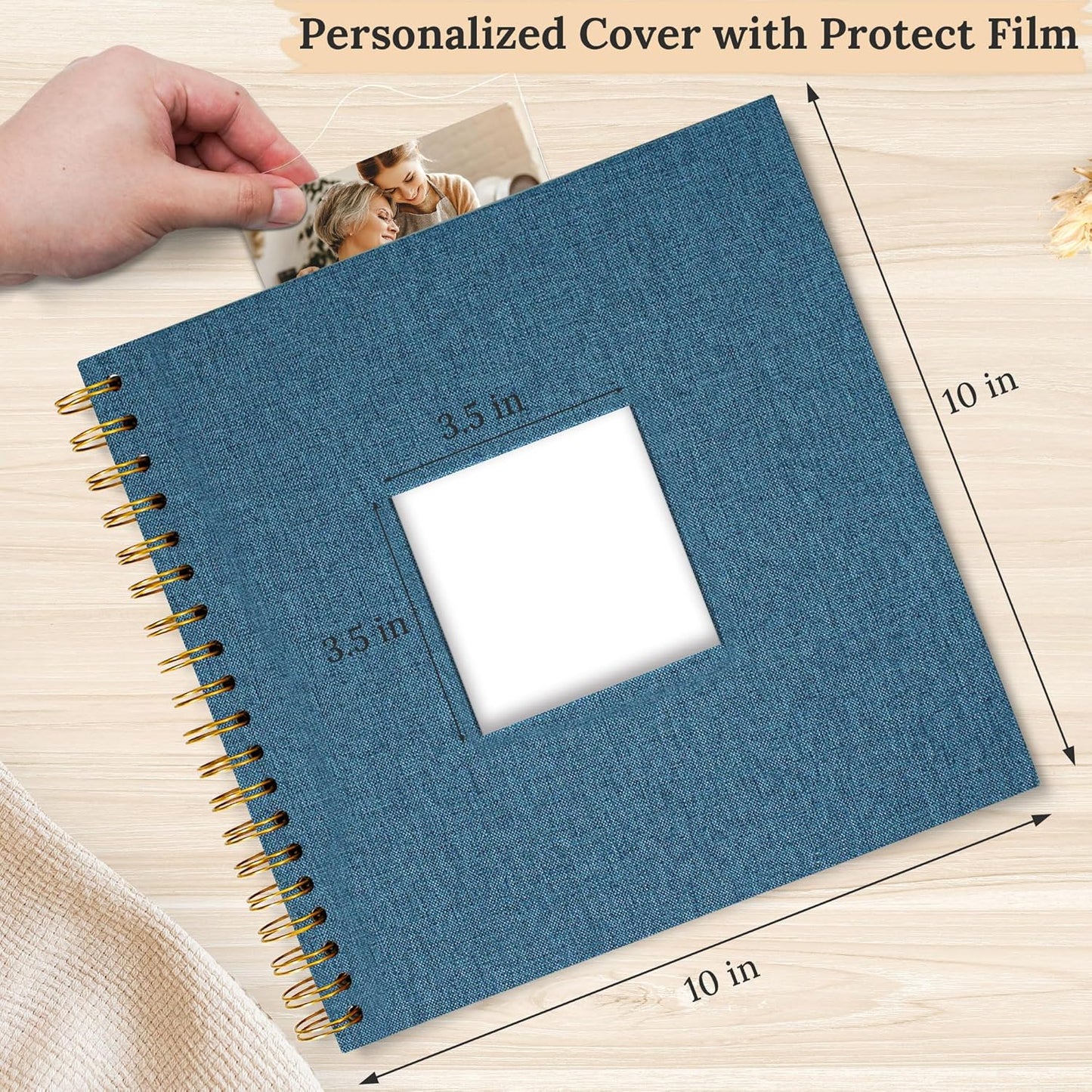 Scrapbook Photo Album Linen Cover, 10 x 10 Inch Hardcover Kraft White Pages Memory Book, for Travel Wedding Guest Book Christmas Baby Shower (20 Sheets/ 40 Pages,Blue)