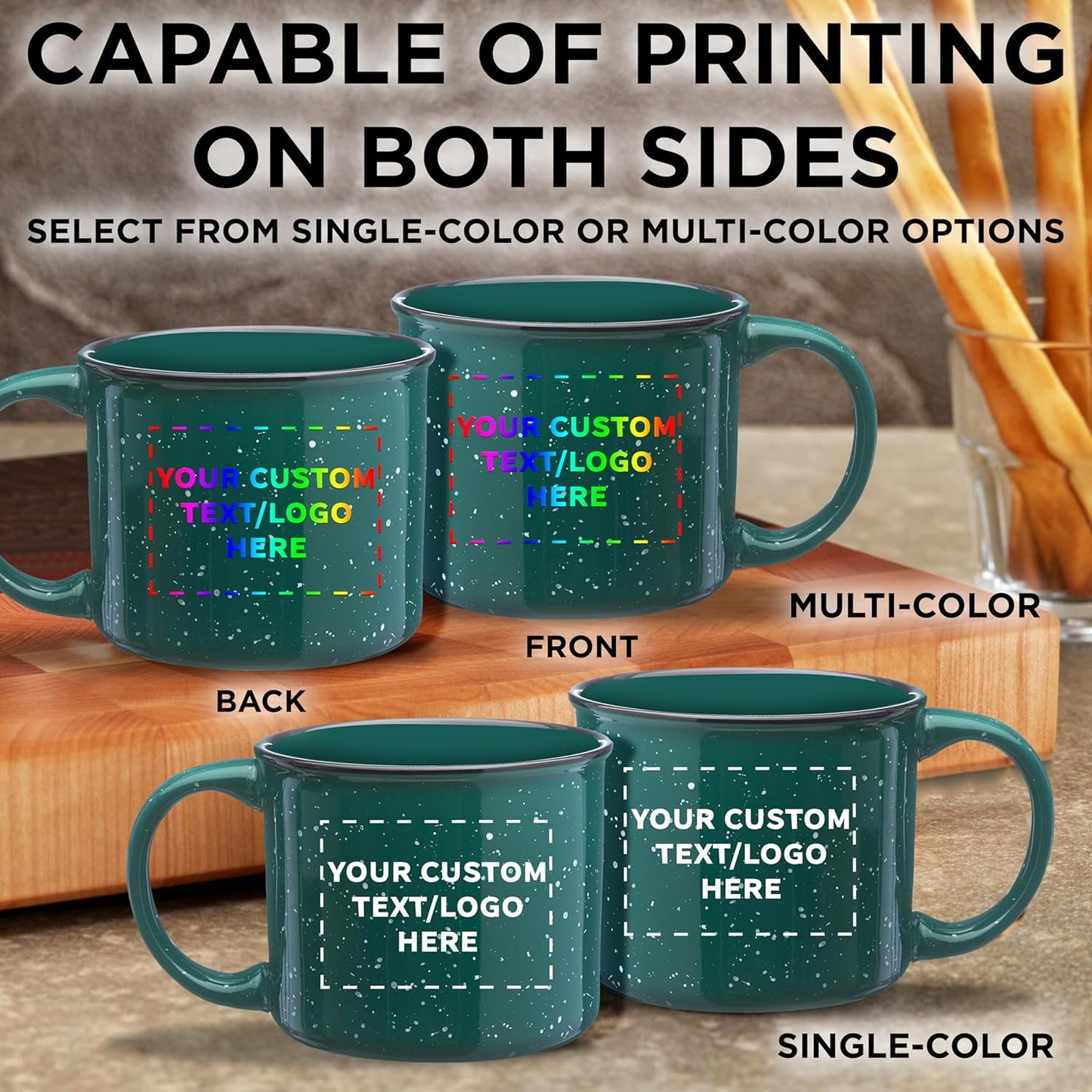 DISCOUNT PROMOS Custom Ceramic Campfire Coffee Mugs 13 oz. Set of 50, Personalized Bulk Pack - Perfect for Tea, Espresso, Cappuccino, Hot Cocoa - Green