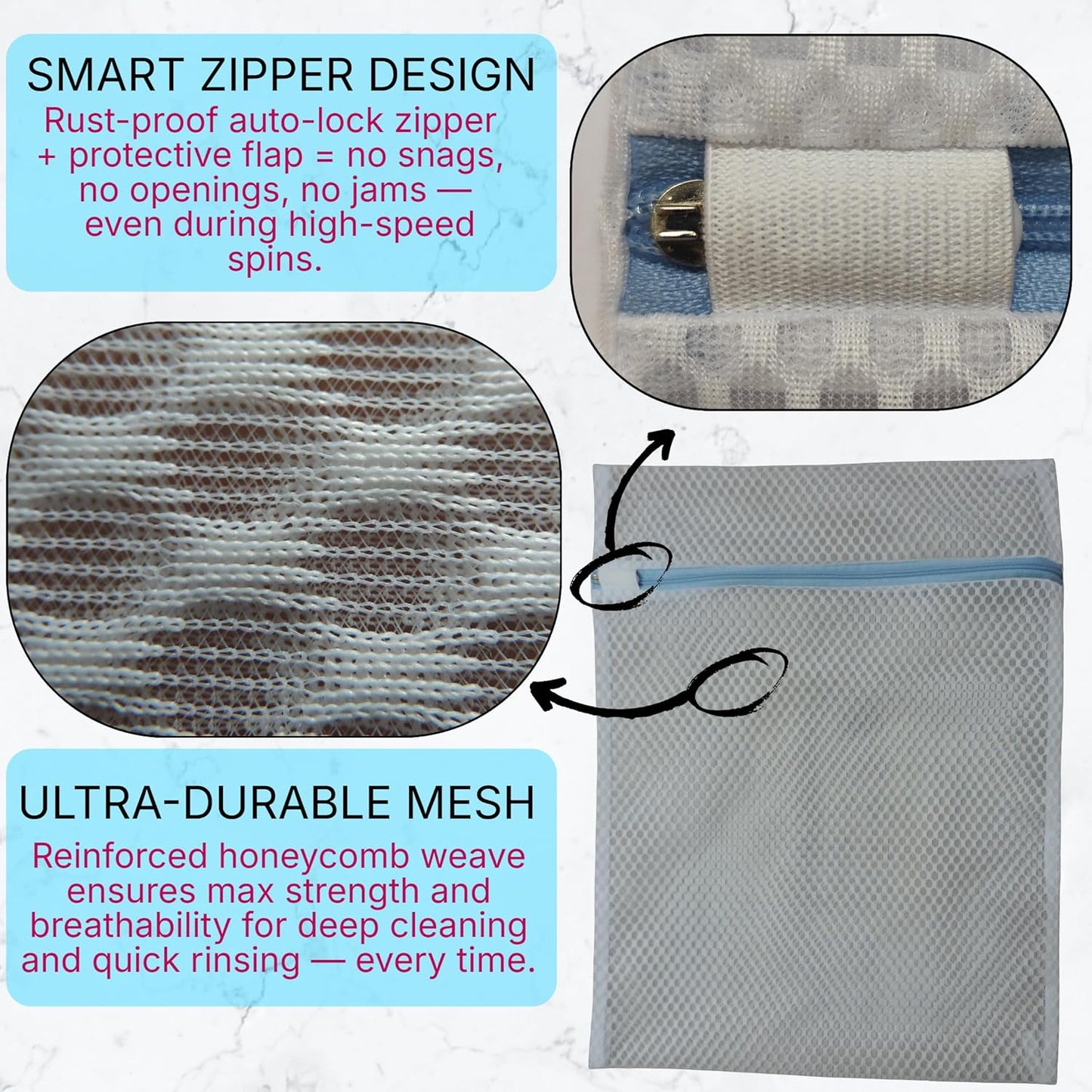 Mesh Laundry Bags for Delicates – 3-Pack (12″×16″) with Color-Coded Zippers – Honeycomb Mesh, Locking Zipper, Washer & Dryer Safe for Bras, Socks, Travel Clothes