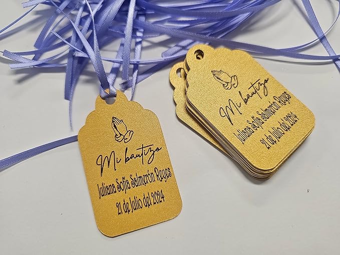 Mi Bautizo Baptism Christening Personalized Thank You Tags 20 pcs - More Colors Available (gold shimmer)