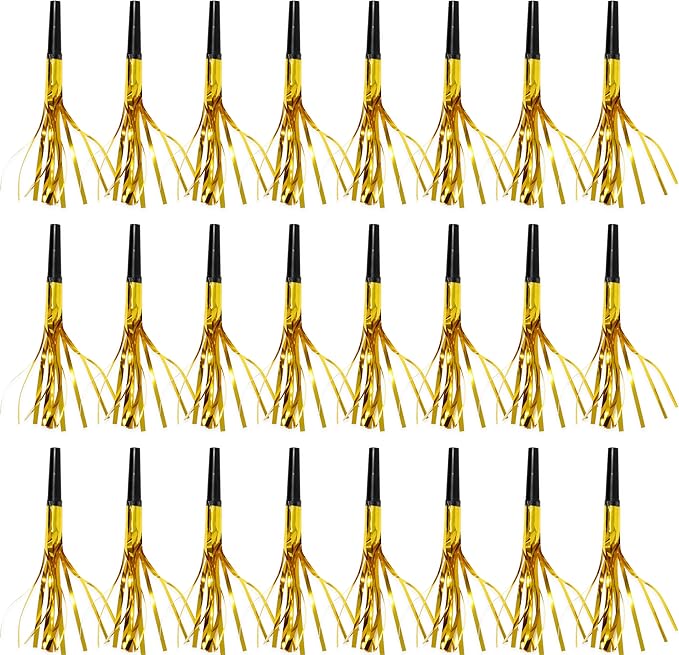 50 Pcs Metallic Fringed Party Blowers Noise Makers Gold Black Blowout Whistle Noisemakers New Year Eve Birthday Party Favor Supplies Events