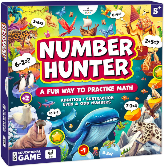 Number Hunter Math Board Game – Addition & Subtraction Adventure for Kids Ages 4-8 – Fun Educational STEM Game for Kindergarten, 1st-3rd Grade, Homeschool & Family Game Night