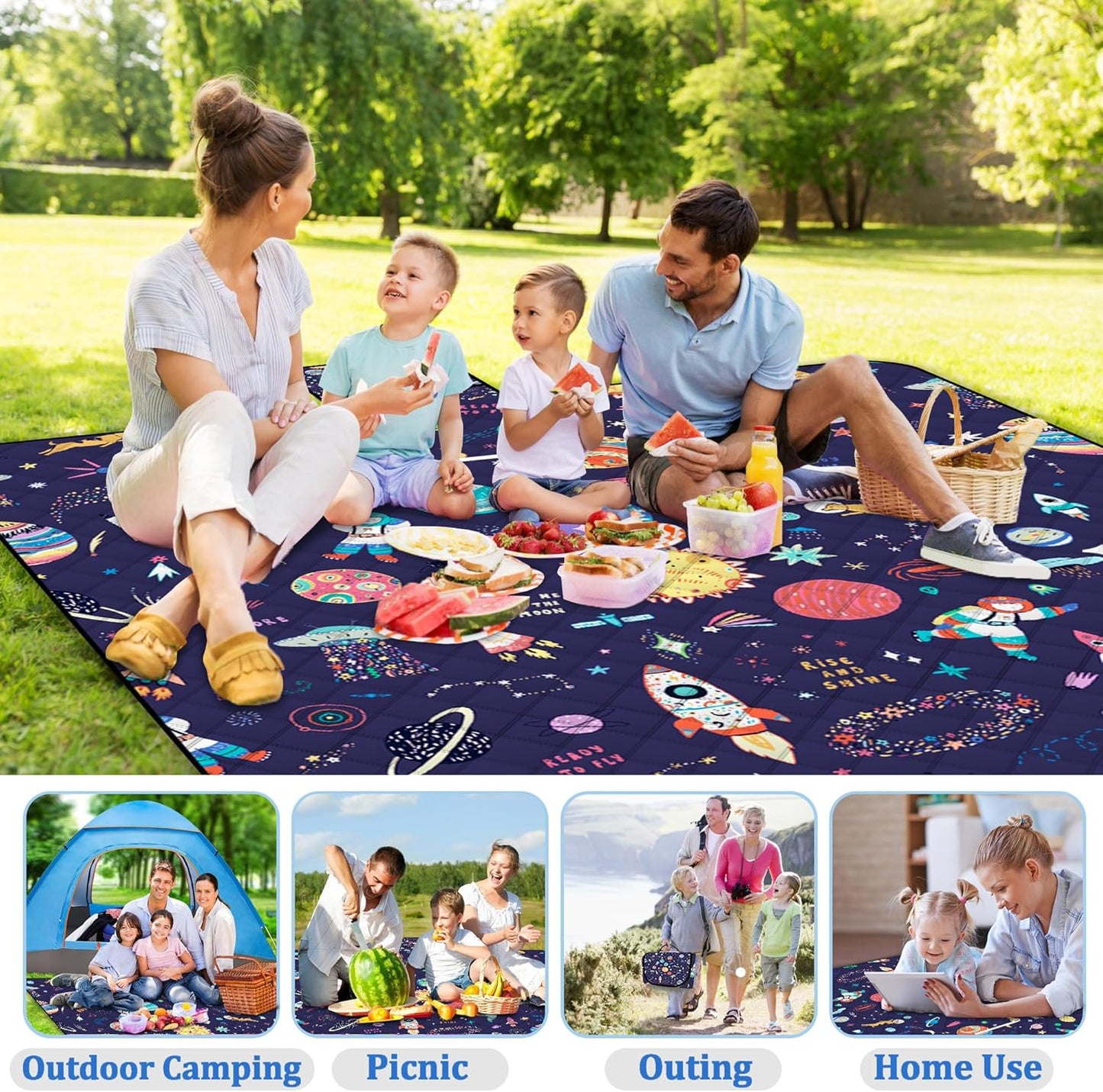 Extra Large Picnic Blanket Waterproof,80"x 80"Foldable Machine Washable Beach Blanket,Outdoor Blanket for 6-8 Adults,Suitable for Indoor Crawling,Park Beach,Camping,Hiking,Family Travel(Starry sky)