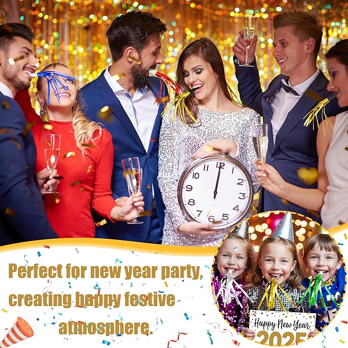 24 Pcs Glitter Noise Makers Metallic Fringed Party Blower for Adults Birthday Graduation New Years Party Favors Supplies (Colorful)