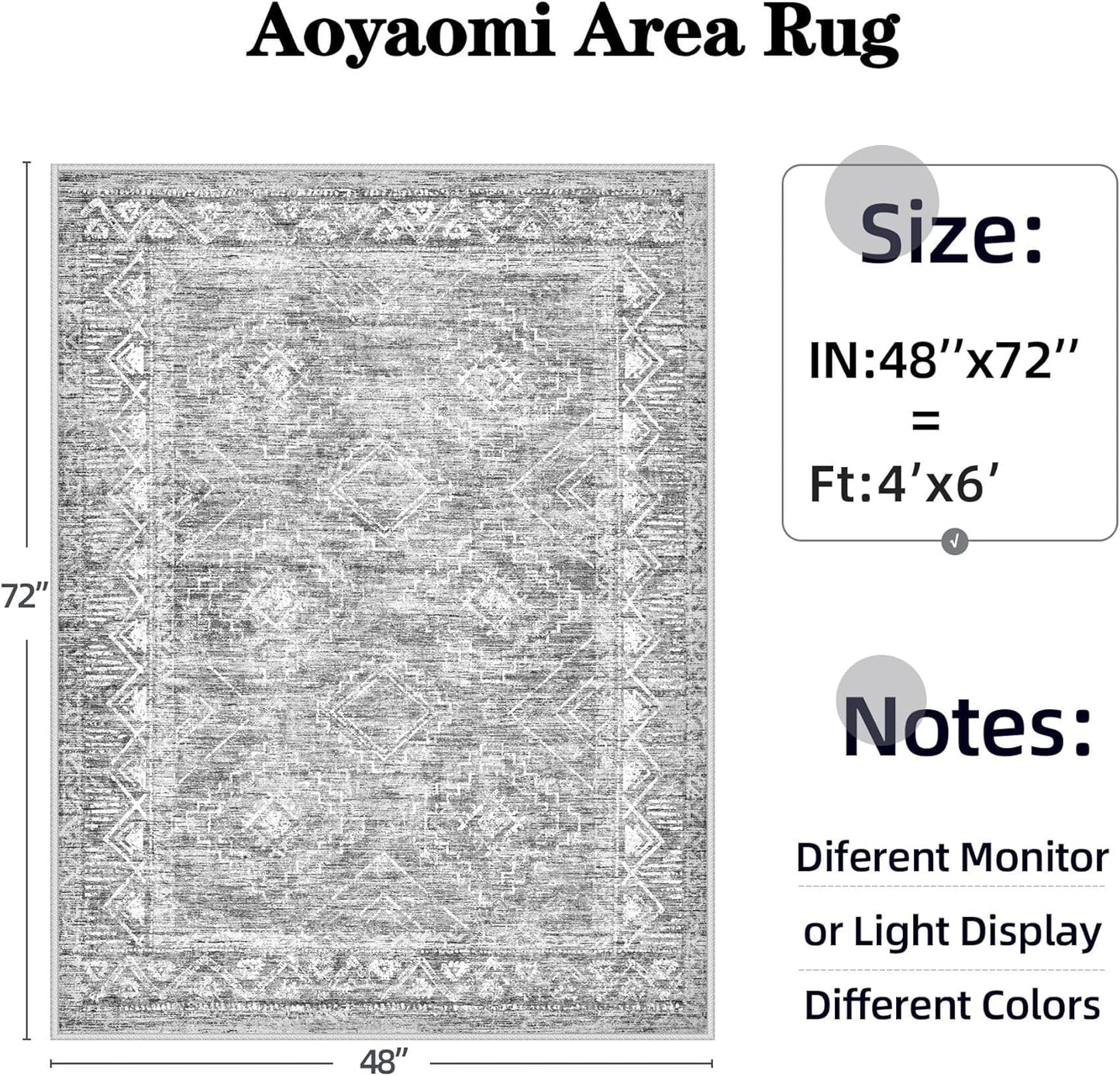 Vintage Moroccan Trellis Area Rug - 4x6 Machine Washable Boho Geometric Farmhouse Rugs Neutral Stain Resistant Non Slip Indoor Carpet for Bedroom Dining Room Nursery Home Office (4 x 6, Grey)