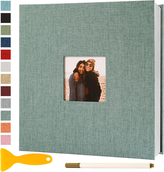 Photo Album Self Adhesive Pages Scrapbook Magnetic Photo Albums for 4x6 5x7 8x10 Pictures Sticky Pages Books for Baby Family Wedding 11x10.6 Green 60 Pages