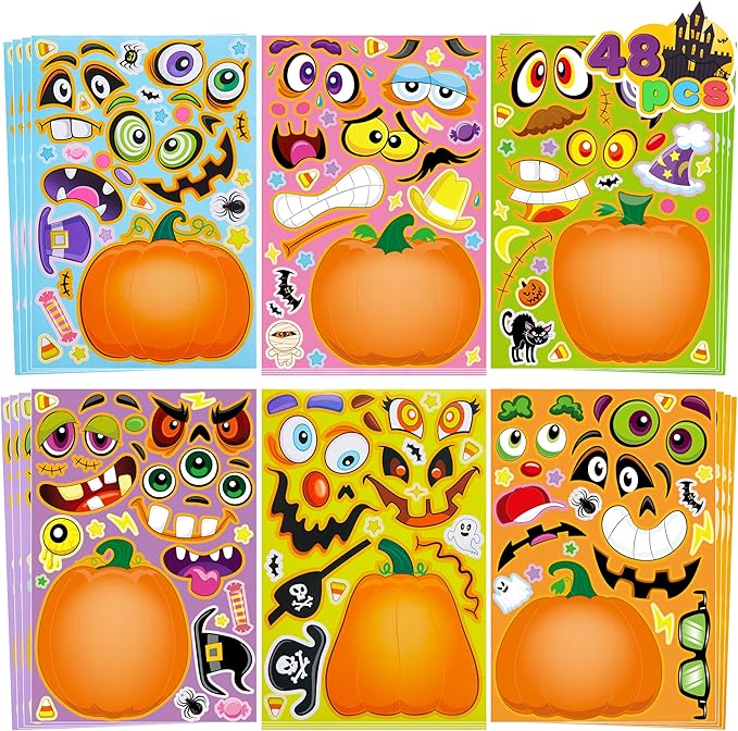 JOYIN 48 Pcs Halloween Pumpkin Stickers for Kids, Halloween Party Favor, Craft Party Supplies, Funny Sticker with Different Pumpkin Design, Classroom Activities Games Goodies Treat Gifts（Age 3+）