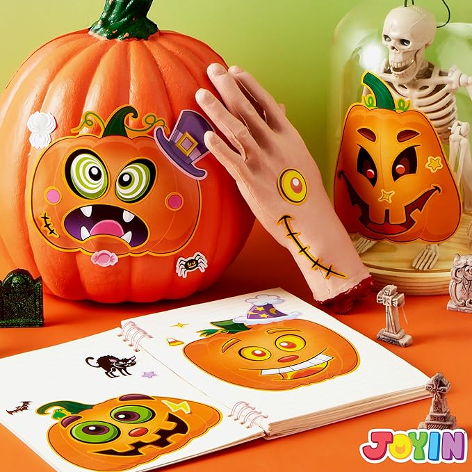 JOYIN 48 Pcs Halloween Pumpkin Stickers for Kids, Halloween Party Favor, Craft Party Supplies, Funny Sticker with Different Pumpkin Design, Classroom Activities Games Goodies Treat Gifts（Age 3+）