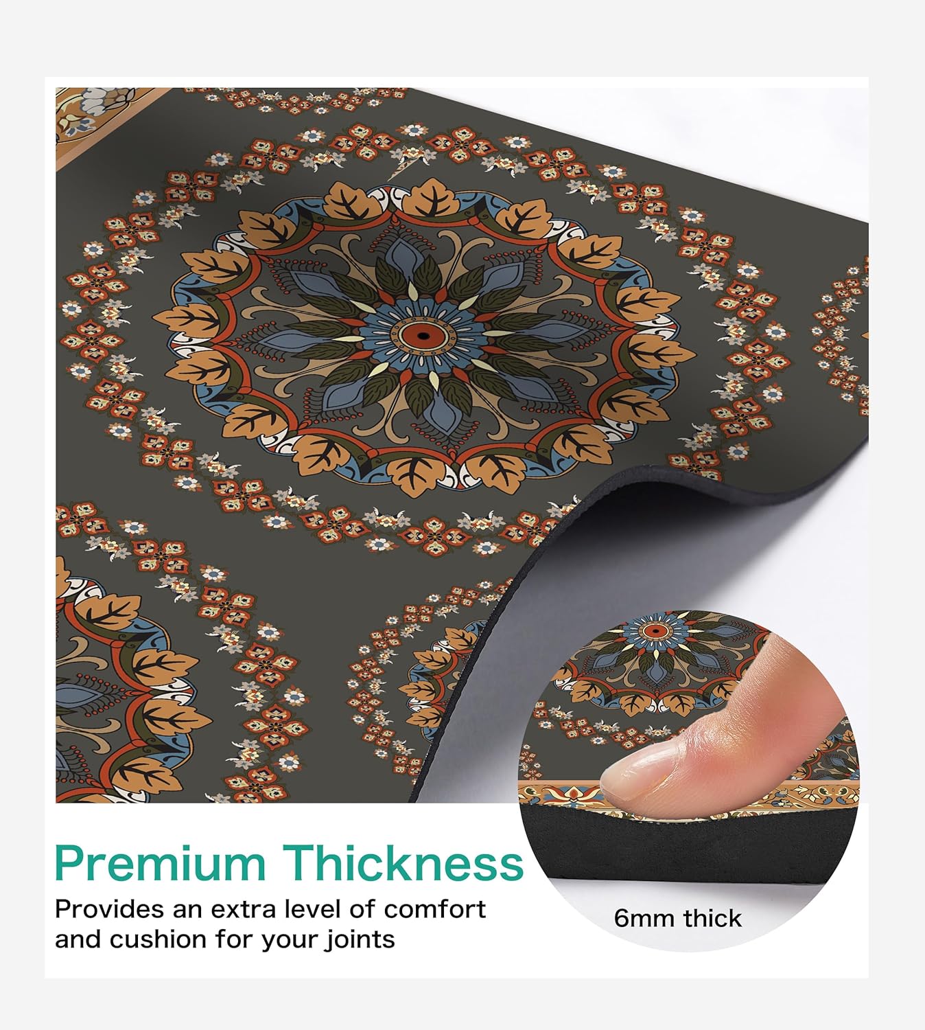 Non Slip Yoga Mat TPE Workout Mat for Men Women, Thick Workout Mat with Carrying Strap, Fitness Mats for Exercise, Yoga, Fitness, Pilates, Floor Workouts (72" x 24" x 6mm)