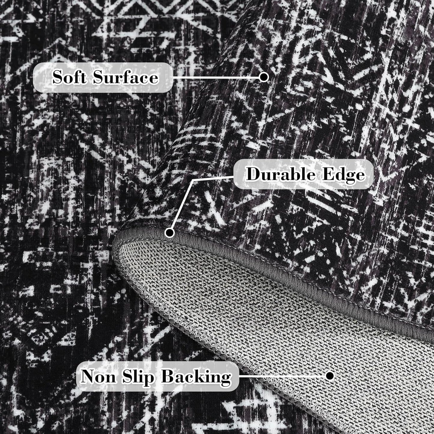 COZYLOOM Black Rug for Living Room 9x12 Machine Washable Area Rugs Modern Abstract Door Mats Non Slip Stain Resistant Geometric Accent Carpet for Bedroom, Dining Room, Nursery