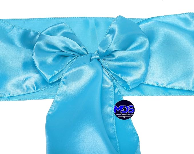 MDS Pack of 300 PCS Satin Chair Sashes Charmeuse Sateen Dining Chair Bows Ribbon Ties Back Sash for Wedding Party Birthday Home Hotel Restaurant Banquet Decoration (7 x 108 Inch, Turquoise)