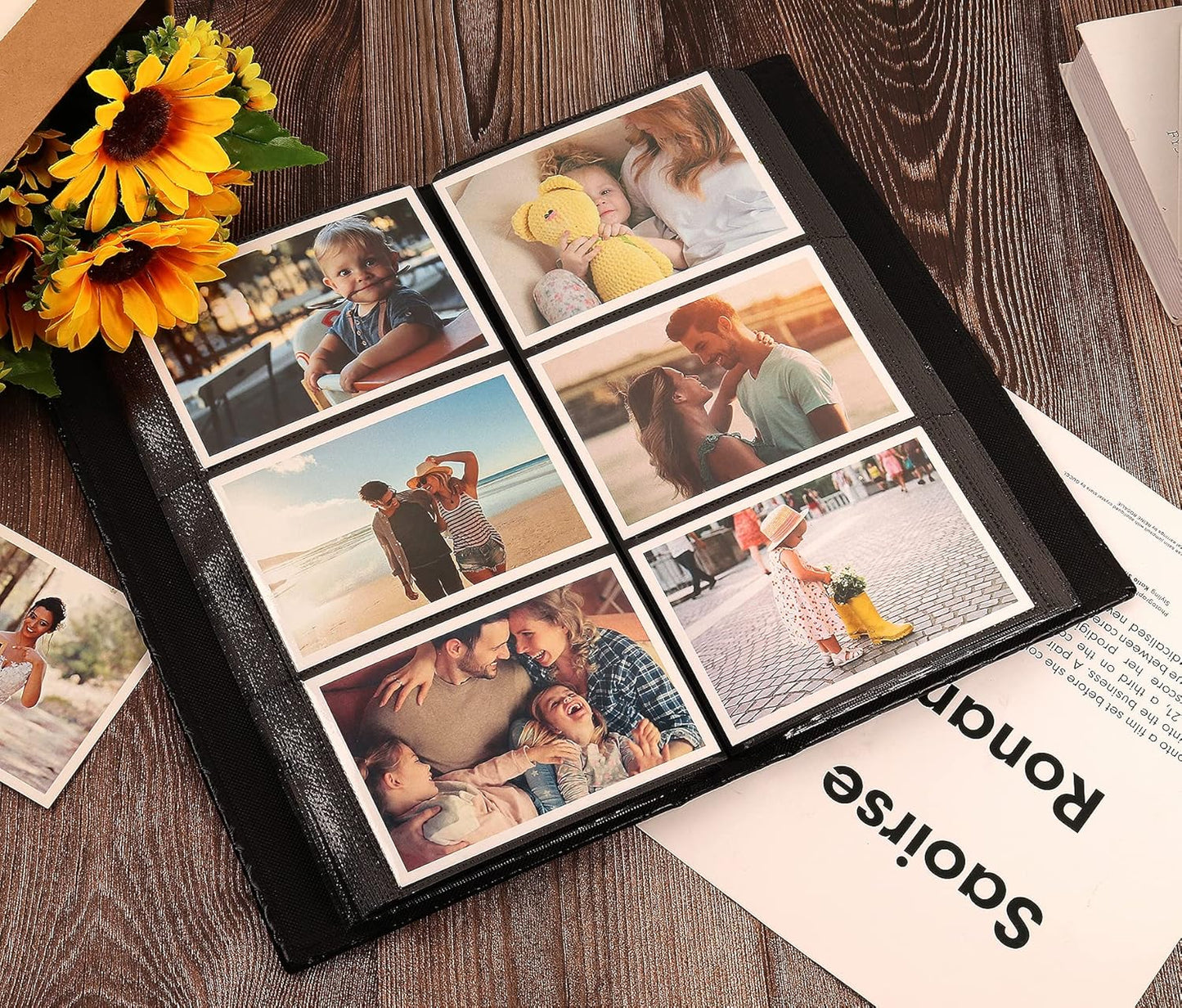 RECUTMS 4x6 Photo Book - Premium Leather Black Inner Page Album - 300 Pocket Family & Wedding Photo Album - Christmas & Birthday Gift (Wine Red)