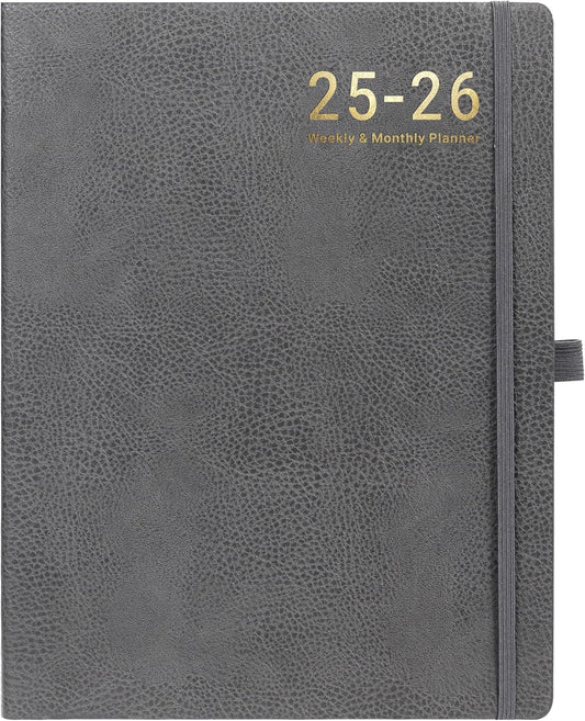 Planner 2025-2026 - 2025-2026 Planner Weekly and Monthly, Jul. 2025 - Jun. 2026, 8.5" x 11", Leather Cover Planners with Thick Paper, Back Pocket with Notes Pages - Grey